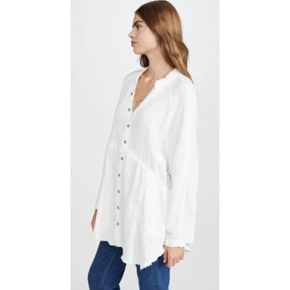 FREE PEOPLE We the Free Summer Daydream Frayed Button Down Shirt WHITE Sz M NWT - Picture 3 of 7